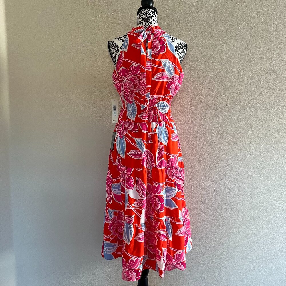 Eliza J - Halter Tiered Midi Dress - Size 8 - Poppy Red Floral - Picture 6 of 11